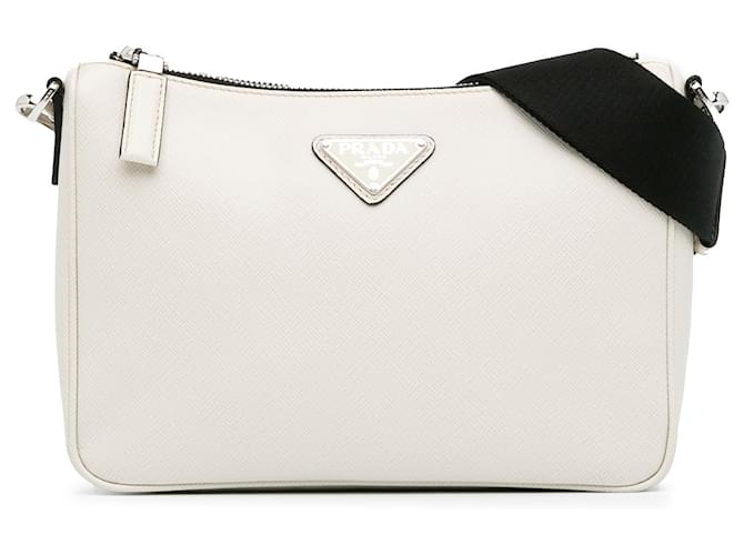 Prada Borsa a tracolla con zip riedizione in Saffiano bianco Pelle  ref.1402070