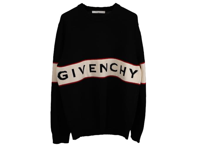 Givenchy Intarsia Knit Logo Sweater in Black Wool  ref.1402134