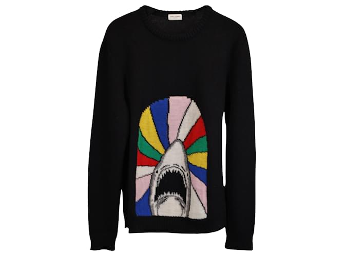 Saint Laurent Paris Sweet Dreams Shark Strickpullover aus schwarzer Wolle  ref.1402137