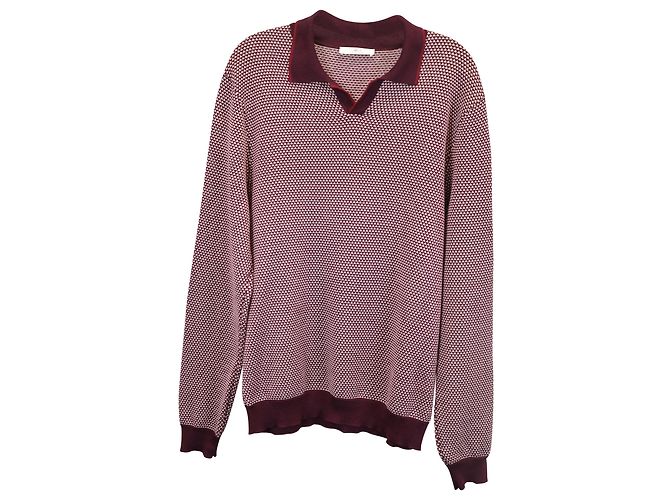 Autre Marque Herr P. Slim-Fit-Langarm-Poloshirt aus roter Baumwolle mit Wabenmuster Bordeaux