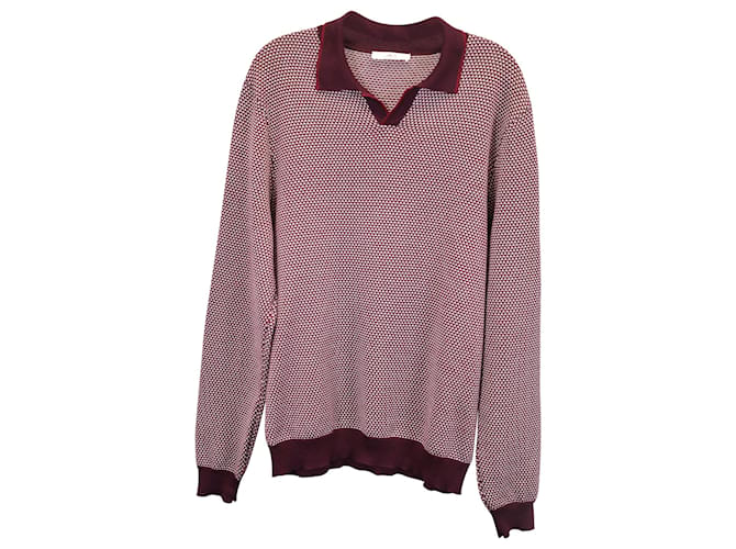 Autre Marque Herr P. Slim-Fit-Langarm-Poloshirt aus roter Baumwolle mit Wabenmuster Bordeaux  ref.1402155