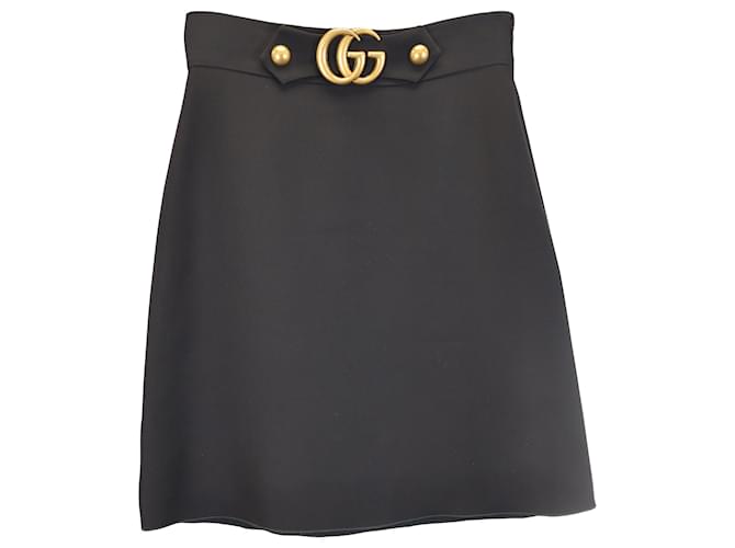 Gonna a trapezio con logo GG Gucci in lana nera Nero  ref.1402159