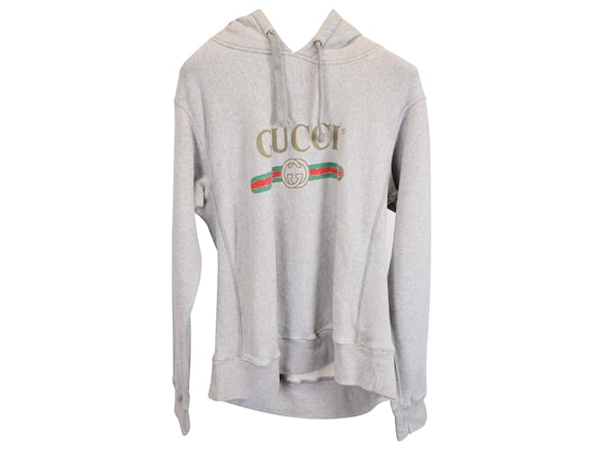 Gucci Vintage Logo Embroidered Pullover Hoodie In Grey Cotton  ref.1402180