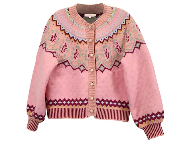 LoveShackFancy Honeypie Boyfriend Cardigan in Pink Wool  ref.1402191