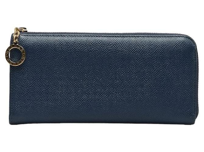 Bulgari Portefeuille long en cuir Bvlgari L-Zip 285331 en bon état Bleu  ref.1402199