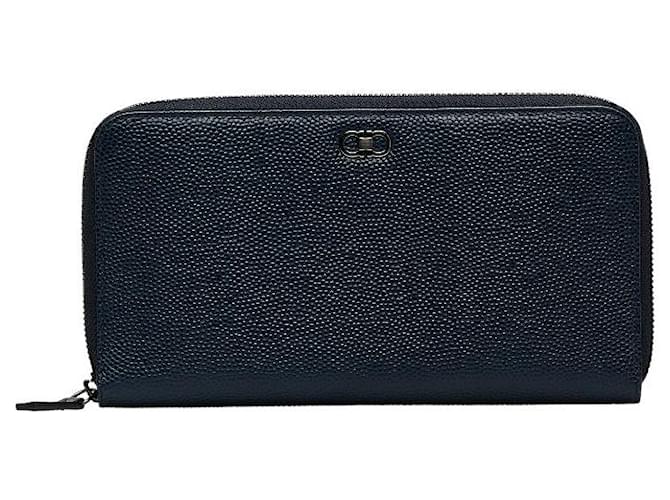 Salvatore Ferragamo Gancini Leather Bifold Wallet Long Wallet in Very Good Condition Blue  ref.1402204