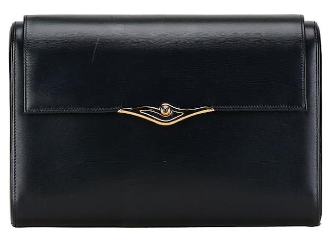 Bolsa de mão Cartier de couro e safira, preta e dourada, em muito bom estado Preto  ref.1402215