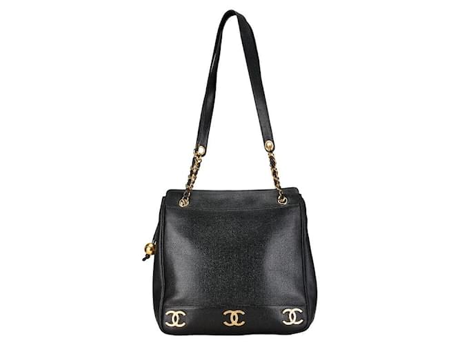 Chanel Leather Coco Mark Ball Tote Handbag in Very Good Condition Black  ref.1402223