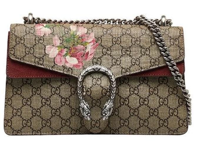 Borsa a spalla Gucci GG Blooms Dionysus Chain 400249 Beige Rosso Vino PVC Camoscio in Ottime Condizioni Plastica  ref.1402225