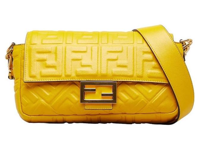 Fendi Zucca Leather One Shoulder Bag 8BR600 in Very Good Condition Yellow  ref.1402229