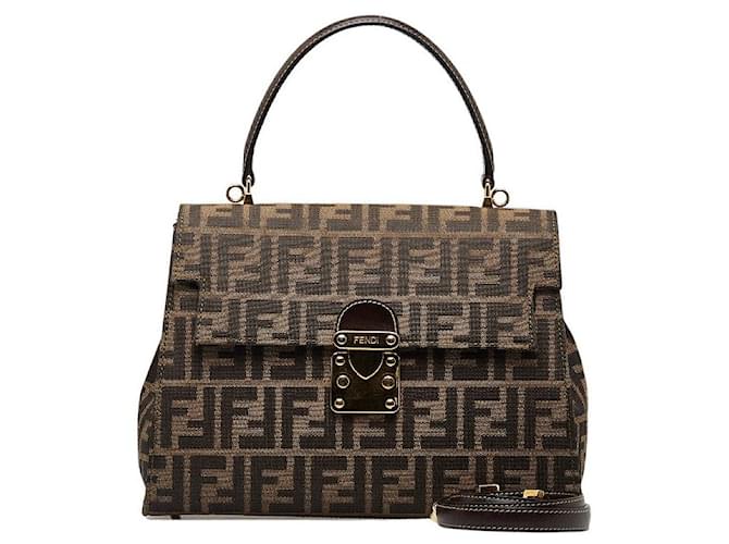 Bolsa Fendi Zucca em lona e couro 2WAY em muito bom estado Marrom  ref.1402231