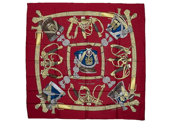 Hermès Hermes Silk Scarf 88cm x 88cm Carre 90 GRAND UNIFORME in Very Good Condition Red Cloth  ref.1402232