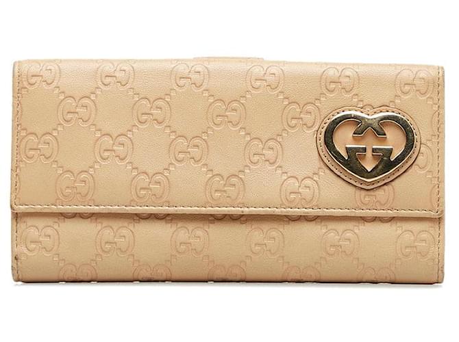 Portefeuille long en cuir Gucci GG Shima Lovely Heart 245723 en bon état Rose  ref.1402241