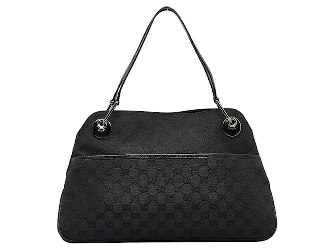 Gucci GG Canvas Leder Handtasche Tote 121023 in sehr gutem Zustand Schwarz Leinwand  ref.1402244