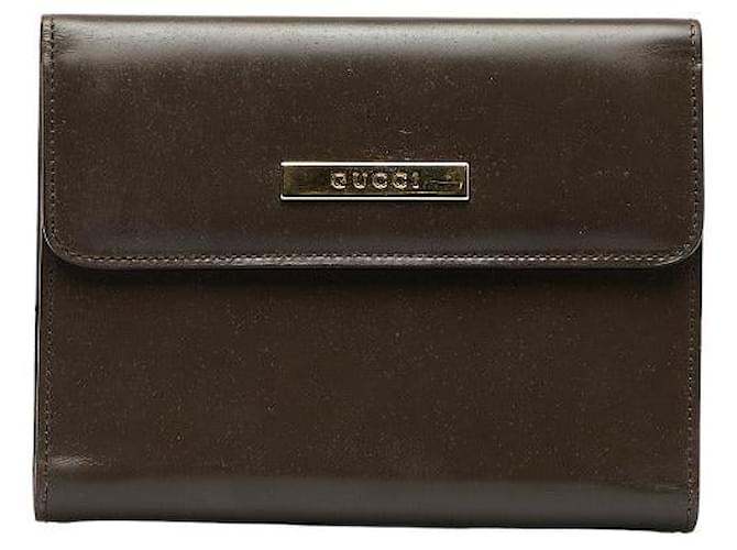 Gucci Leder-Logo-Platte Agenda 6-Ring Notizbuchcover in fairem Zustand Braun  ref.1402245