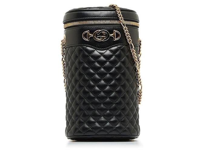 Gucci Horsebit Zumi Quilted Leather Chain Shoulder Bucket Bag in Very Good Condition Black  ref.1402253