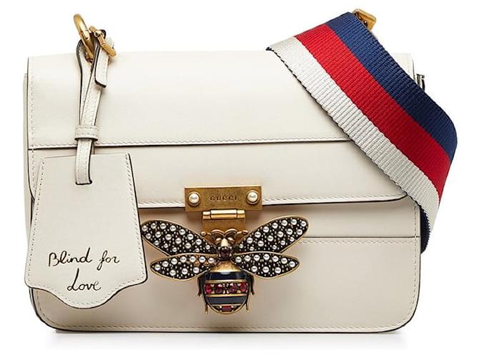 Gucci Queen Margaret Stripe Bee Tricolor Leather Shoulder Bag in Very Good Condition White  ref.1402254