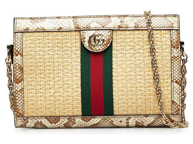 Bolsa de ombro Gucci Ophidia de ráfia e píton 503877 em muito bom estado Bege  ref.1402258