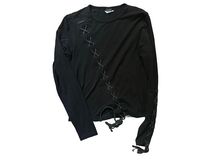 Gianfranco Ferré Gianfranco Ferrè Vintage de la década de 2000, camiseta negra de manga larga con estilo bondage. Negro