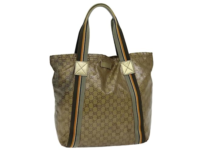 Sacola de cristal GUCCI GG ouro cinza marrom 189669 auth 75345 Dourado Lona  ref.1402630