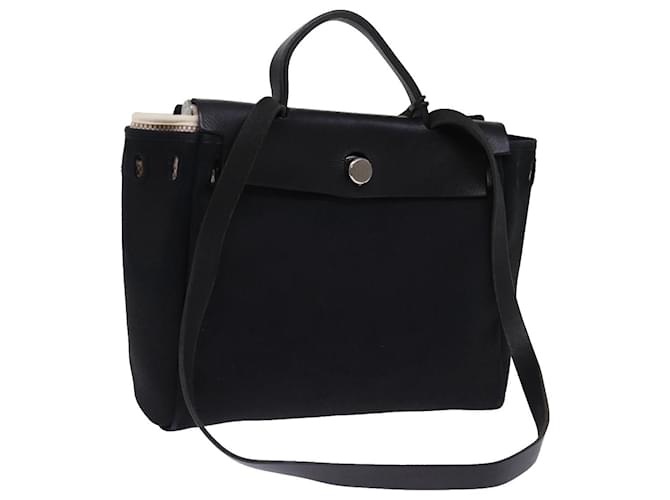 Hermès HERMES Her bag PM Tote Bag Canvas Black Auth fm3378 Cloth  ref.1402633