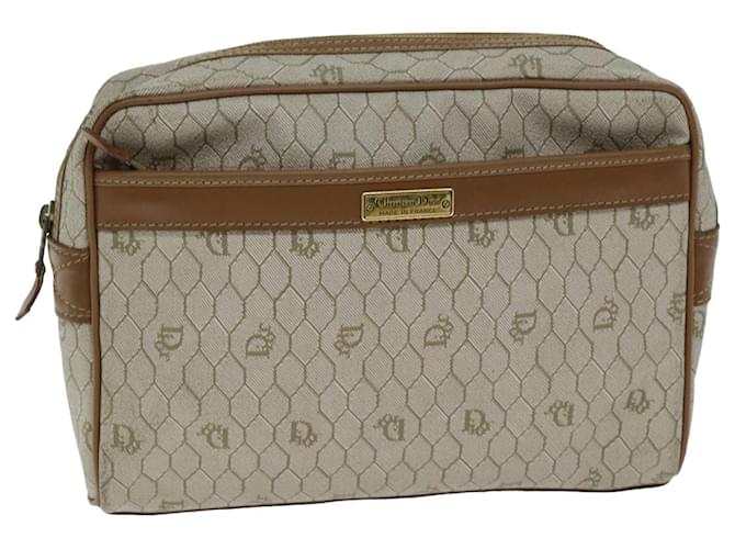 Christian Dior Honeycomb Canvas Clutch Bag PVC Leather Beige Auth bs14478  ref.1402662