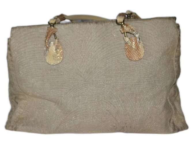 Borsa a spalla Ermanno Scervino Beige in Tela e Pitone Multicolore