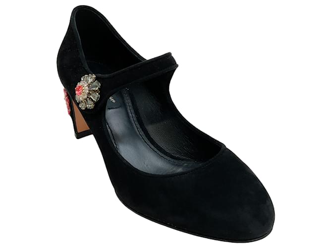 Autre Marque Dolce & Gabbana Sapatos Mary Jane de camurça preta com enfeites de cristal Preto Suécia  ref.1402789