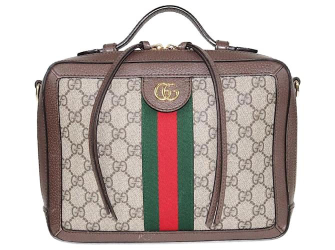 Gucci Bege/Bolsa com alça superior Ebony Gg Supreme pequena Ophidia Couro  ref.1402818