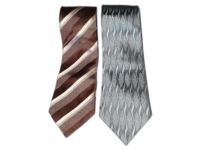 Giorgio Armani Lot of 2 Silk Cravatte Neckties Black & Brown Multiple colors  ref.1402869