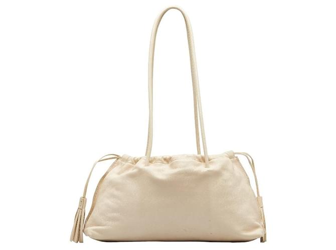 Bolsa tote de couro Gucci com tassel em marfim em muito bom estado Branco  ref.1402936