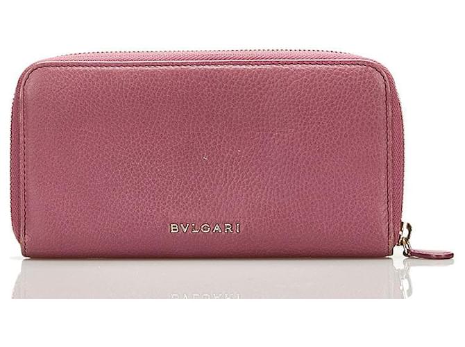 Bulgari Bvlgari Leather Round Zipper Long Wallet 36338 in Very Good Condition Purple  ref.1402943