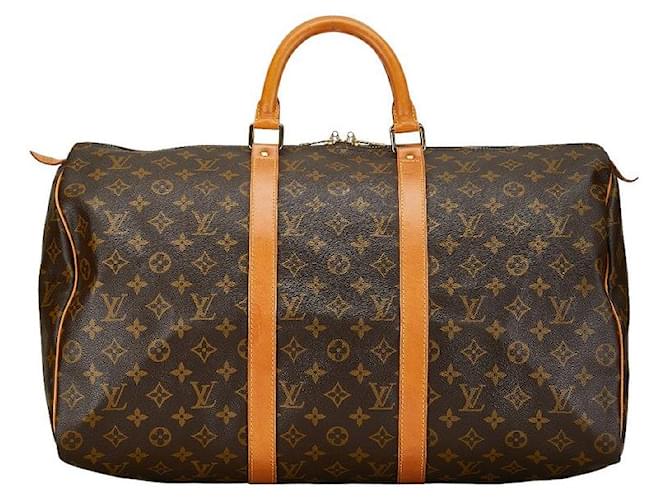 Bolsa Boston Louis Vuitton Monogram Keepall 50 M41426 em couro PVC marrom em muito bom estado Lona  ref.1402967