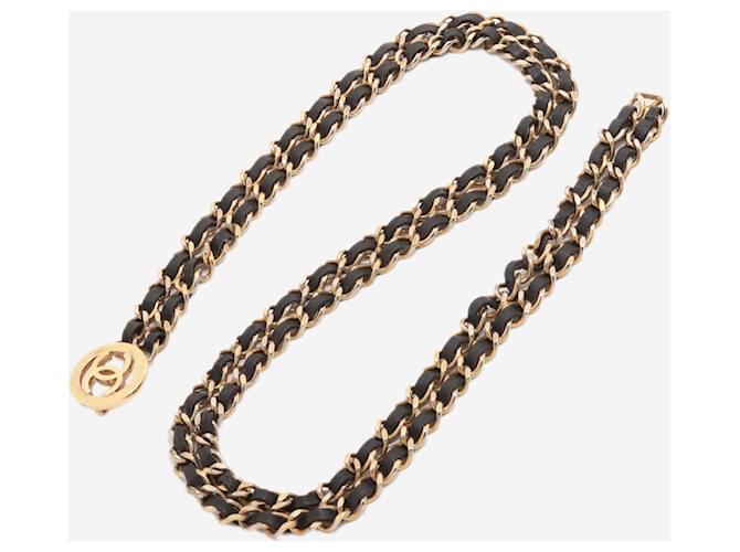 Chanel Cinturón Coco Mark Chain dorado y negro Cuero  ref.1403144