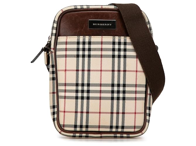 Crossbody di Canvas con motivo House check Burberry Brown Marrone Marrone scuro Pelle Tela Vitello simile a un vitello Panno  ref.1403658