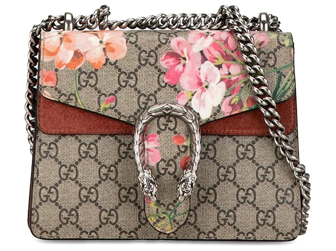 Gucci Brown Mini GG Supreme Blooms Dionysus Crossbody Bag Beige Suede Cloth  ref.1403677