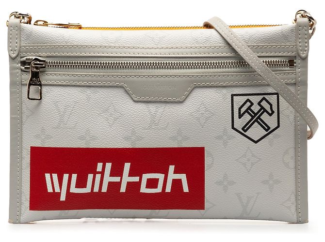 Messenger piatta foderata in Antartica con monogramma grigio Louis Vuitton Marrone