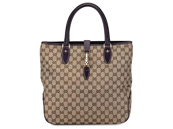 Gucci Brown GG Canvas Jackie Piston Lock Tote Pony-style calfskin Cloth  ref.1403702