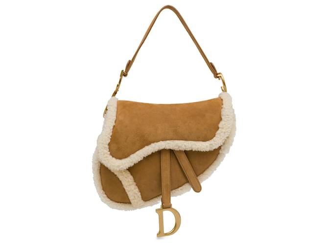 Dior Brown Shearling Suede Saddle Bag Leather  ref.1403723
