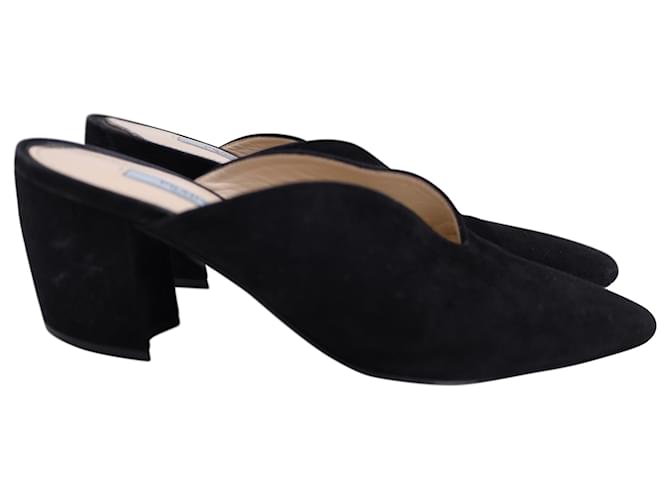 Prada Block Heel Pointed Toe Mules in Black Suede  ref.1403750