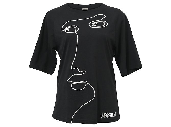 Camiseta Moschino con cara bordada de algodón negro
