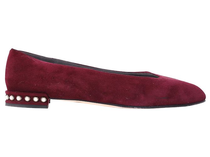 Stuart Weitzman Pear-Embellished Flats in Red Suede