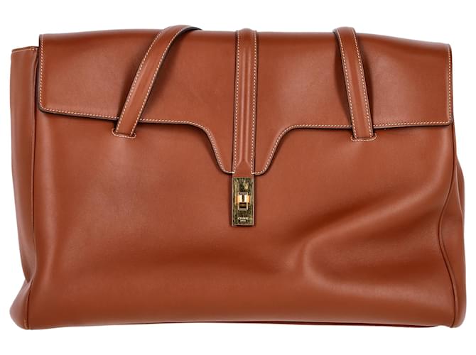 Céline Celine Soft 16 Smooth Large Bag in Tan Calfskin Leather Brown Beige Pony-style calfskin  ref.1403784