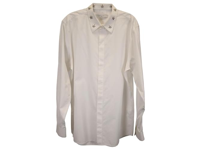 Givenchy Star Collar Long Sleeve Dress Shirt In White Cotton Cream  ref.1403805