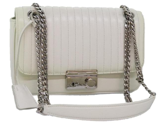 PRADA Borsa A Tracolla Con Catena Pelle Bianca Auth bs14567 Bianco  ref.1403891