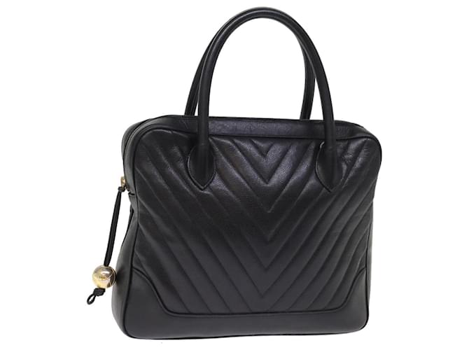 Bolsa de mão CHANEL V Stitch Caviar Skin Preto CC Auth bs14484  ref.1403925