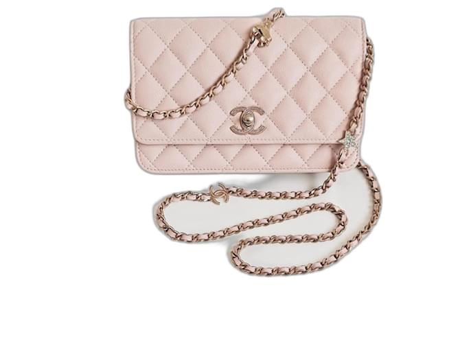 Carteira Chanel na corrente 24c Rosa Pele  ref.1403969