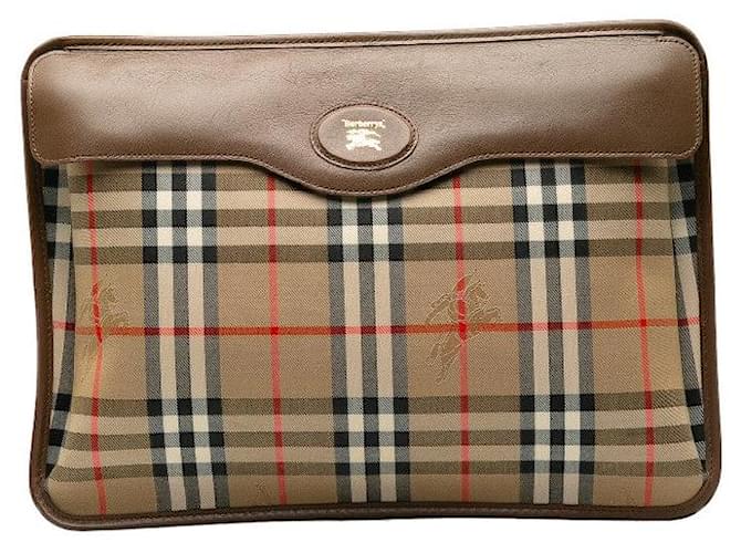 Burberry Nova Check Shadow Horse Canvas Leder Clutch Tasche in sehr gutem Zustand Beige Leinwand  ref.1404016