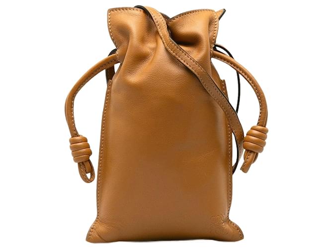 Bolsa Loewe Anagram Flamenco Pocket Mini em couro nappa marrom em muito bom estado  ref.1404018