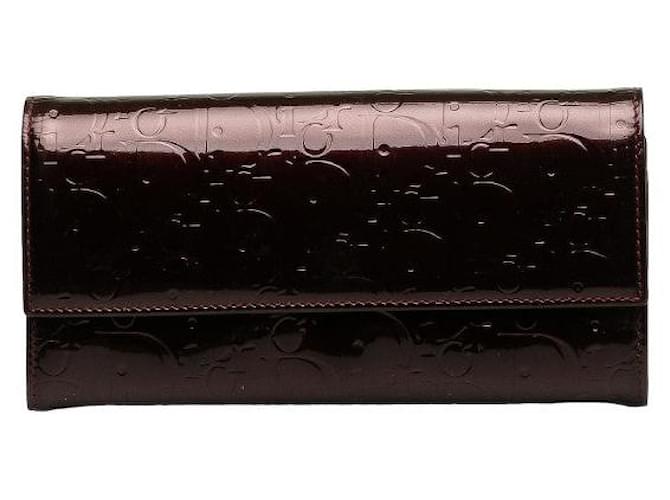 Portefeuille Long Dior Trotter Bordeaux Rouge Vin Émaillé en Très Bon État Cuir  ref.1404021